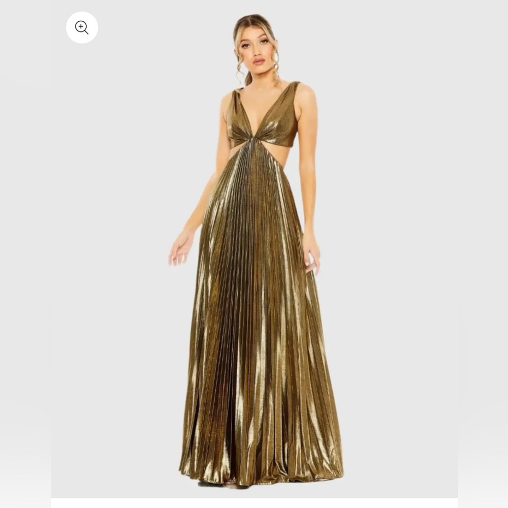 Mac Duggal Gold Pleated Cut Out Gown